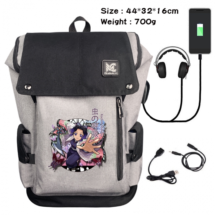 Demon Slayer Kimets Anime Anti-theft Canvas Bucket Backpack School Bag 44X32X16CM