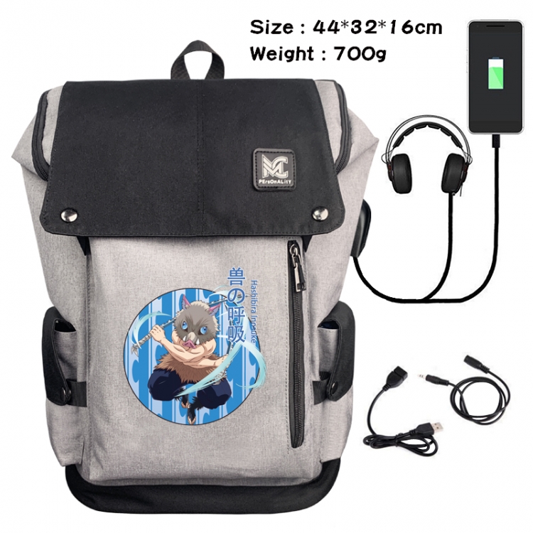 Demon Slayer Kimets Anime Anti-theft Canvas Bucket Backpack School Bag 44X32X16CM