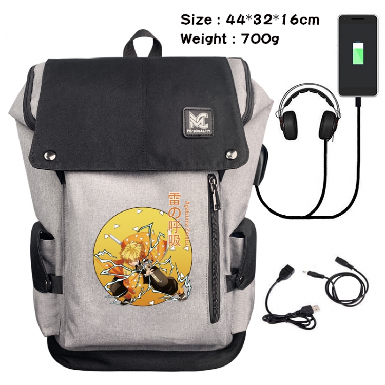 Demon Slayer Kimets Anime Anti-theft Canvas Bucket Backpack School Bag 44X32X16CM