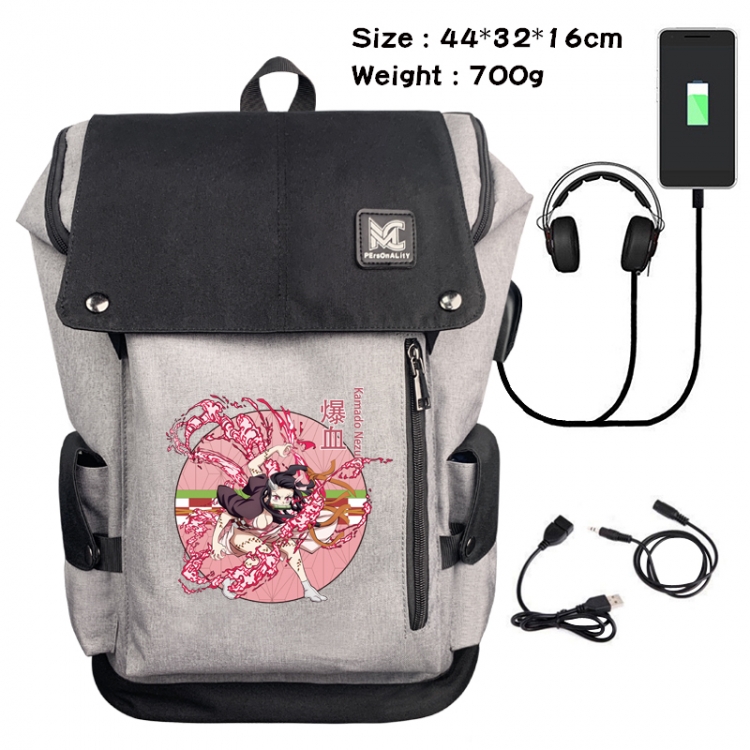 Demon Slayer Kimets Anime Anti-theft Canvas Bucket Backpack School Bag 44X32X16CM