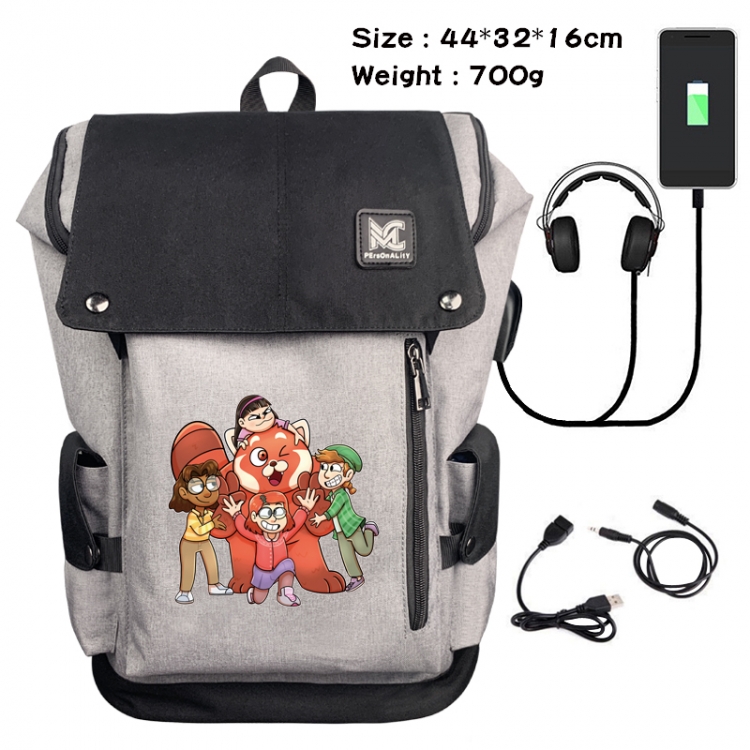 Turning Red Outdoor Anime Anti-theft Canvas Bucket Backpack School Bag 44X32X16CM