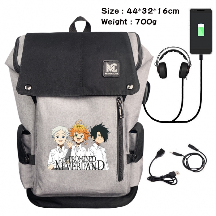 The Promised Neverla Anime Anti-theft Canvas Bucket Backpack School Bag 44X32X16CM