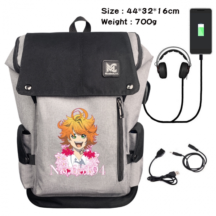 The Promised Neverla Anime Anti-theft Canvas Bucket Backpack School Bag 44X32X16CM