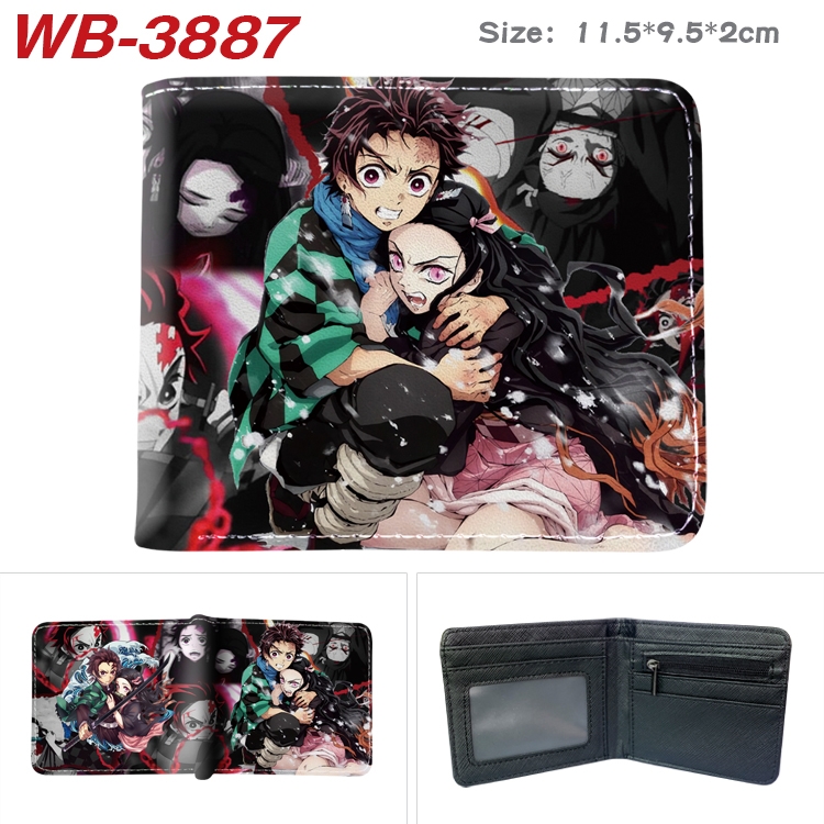 Demon Slayer Kimets Anime color book two-fold leather wallet 11.5X9.5X2CM  WB-3887A