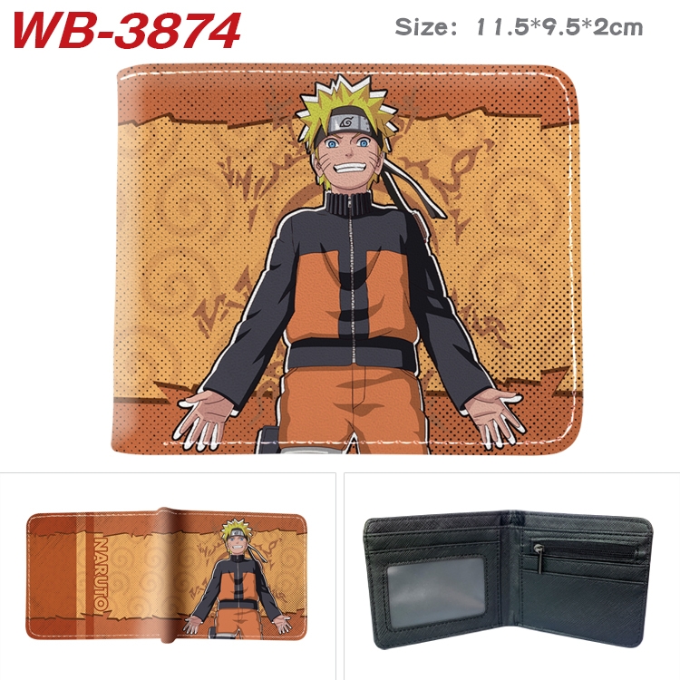 Naruto Anime color book two-fold leather wallet 11.5X9.5X2CM WB-3874A