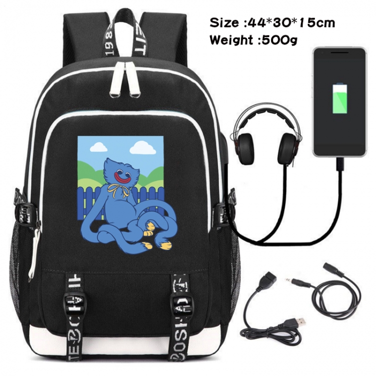 poppy playtime  Anime Double Zipper Data Backpack School Bag 44X30X15CM