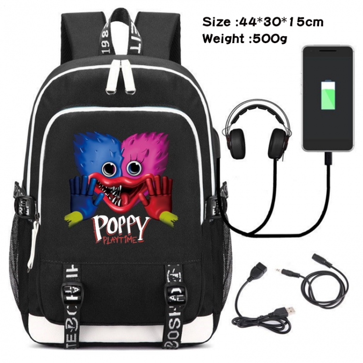 poppy playtime  Anime Double Zipper Data Backpack School Bag 44X30X15CM