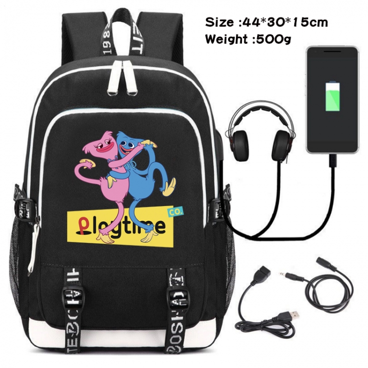 poppy playtime  Anime Double Zipper Data Backpack School Bag 44X30X15CM