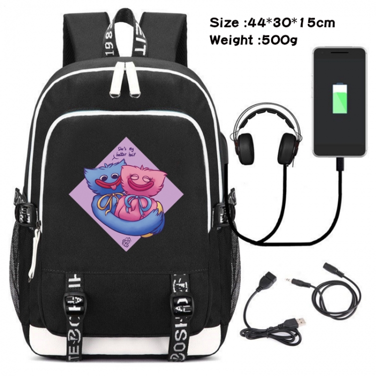 poppy playtime  Anime Double Zipper Data Backpack School Bag 44X30X15CM