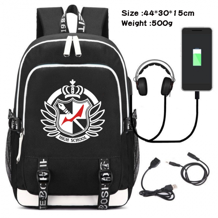 Dangan-Ronpa Anime Double Zipper Data Backpack School Bag 44X30X15CM