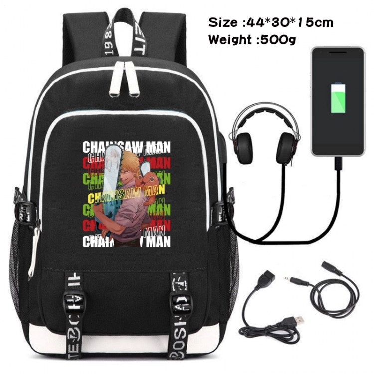 chainsaw man Anime Double Zipper Data Backpack School Bag 44X30X15CM