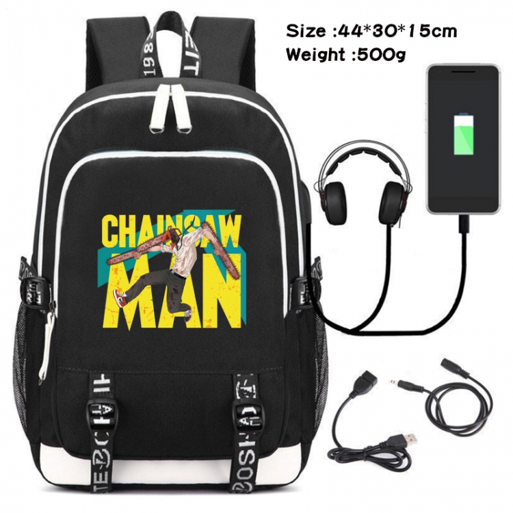 chainsaw man Anime Double Zipper Data Backpack School Bag 44X30X15CM