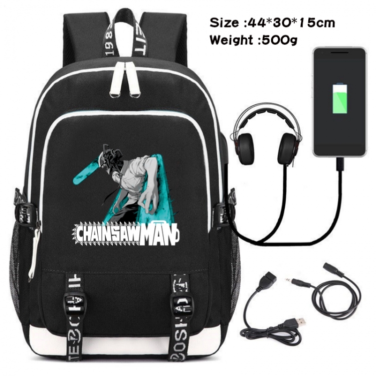 chainsaw man Anime Double Zipper Data Backpack School Bag 44X30X15CM