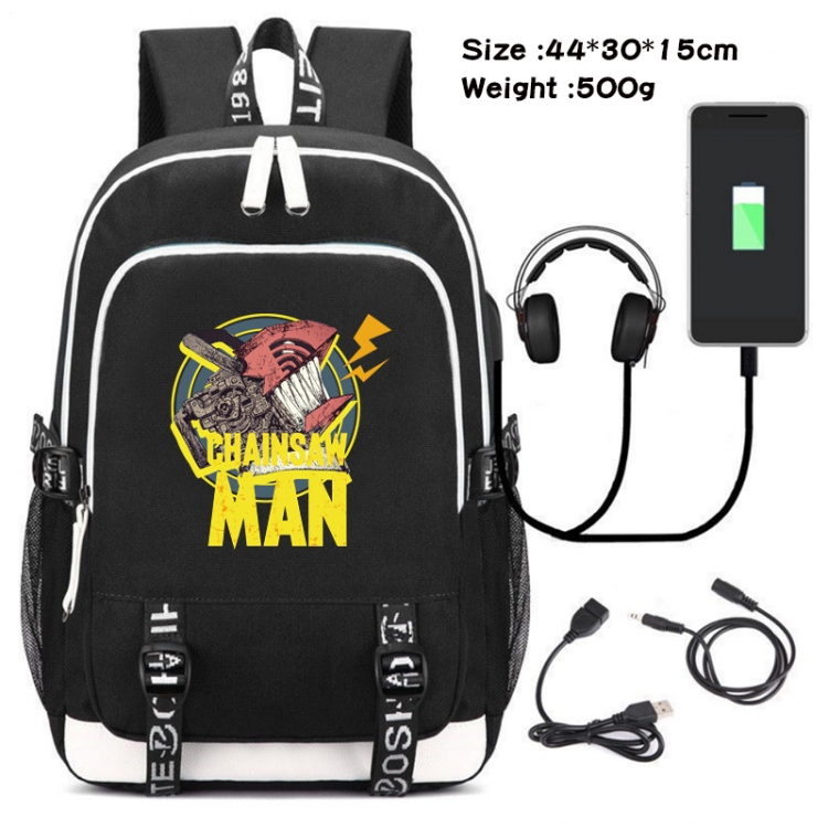 chainsaw man Anime Double Zipper Data Backpack School Bag 44X30X15CM