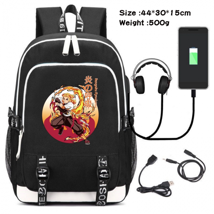 Demon Slayer Kimets  Anime Double Zipper Data Backpack School Bag 44X30X15CM