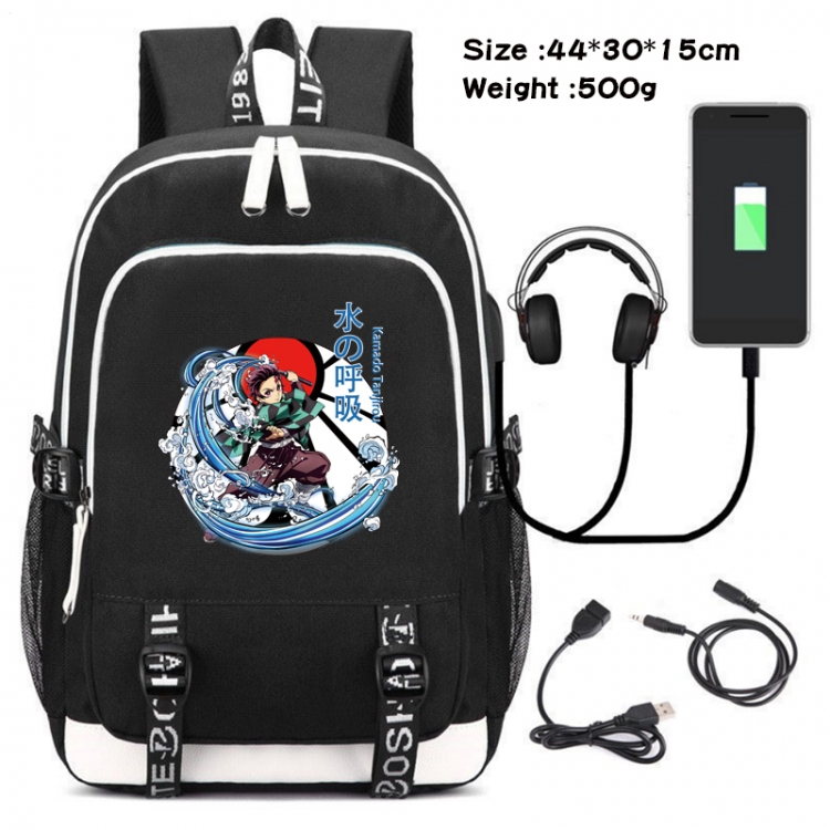 Demon Slayer Kimets  Anime Double Zipper Data Backpack School Bag 44X30X15CM