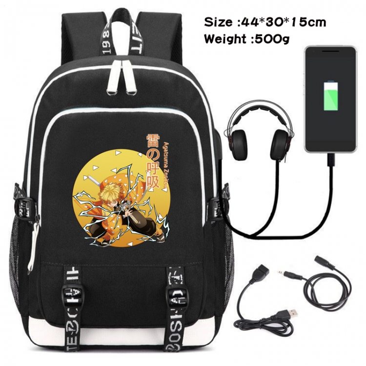 Demon Slayer Kimets  Anime Double Zipper Data Backpack School Bag 44X30X15CM