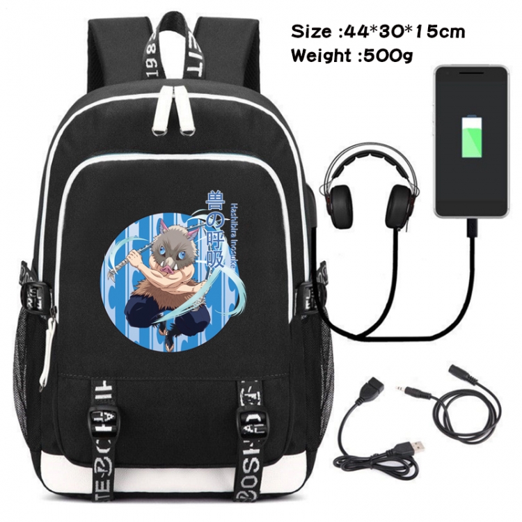 Demon Slayer Kimets  Anime Double Zipper Data Backpack School Bag 44X30X15CM