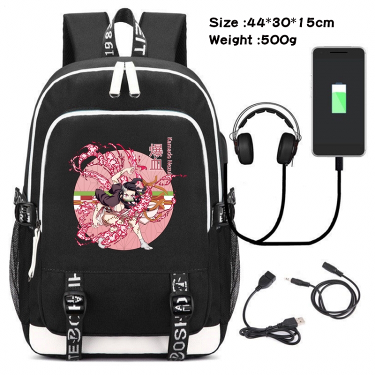 Demon Slayer Kimets  Anime Double Zipper Data Backpack School Bag 44X30X15CM