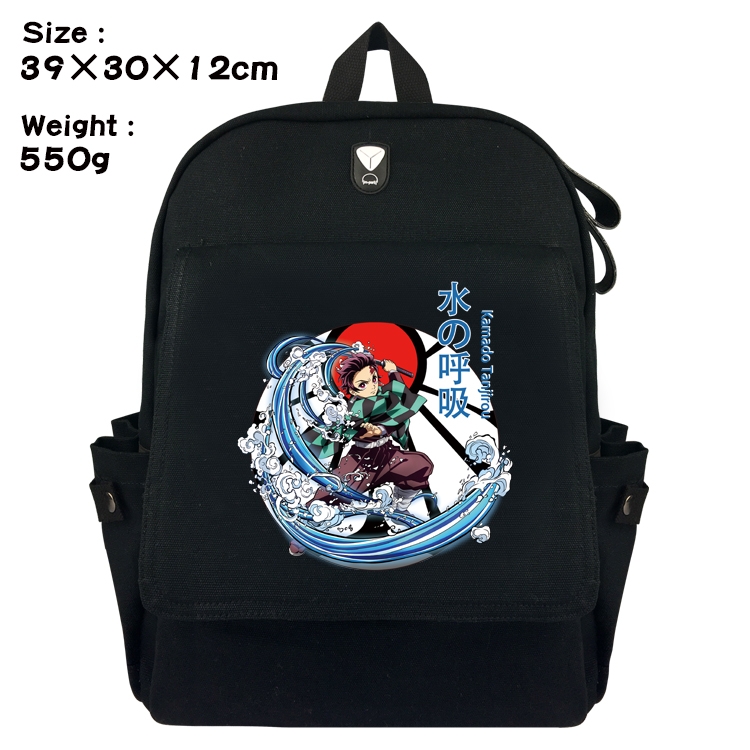 Demon Slayer Kimets Anime Canvas Headphone Hole Flip Backpack Backpack School Bag 39X30X12CM