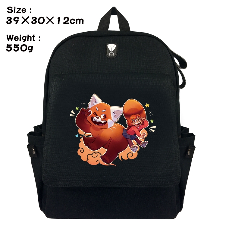 Turning Red Outdoor Anime Canvas Headphone Hole Flip Backpack School Bag 39X30X12CM