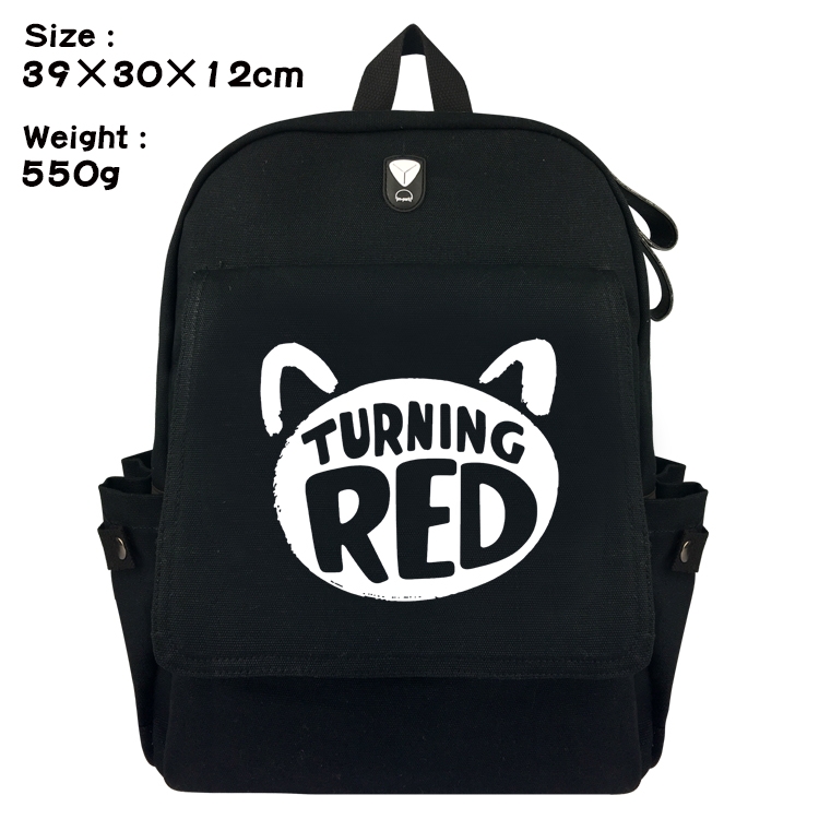 Turning Red Outdoor Anime Canvas Headphone Hole Flip Backpack School Bag 39X30X12CM