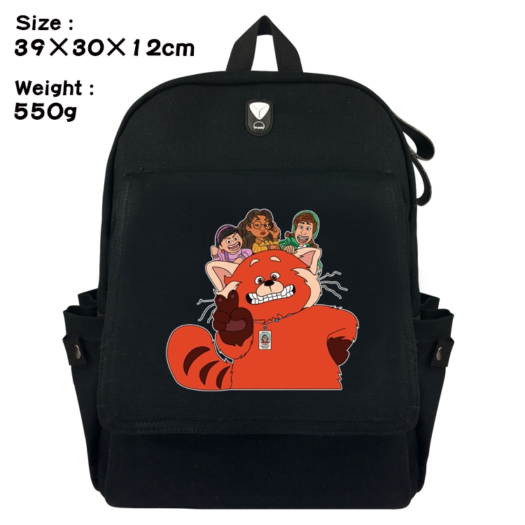 Turning Red Outdoor Anime Canvas Headphone Hole Flip Backpack School Bag 39X30X12CM