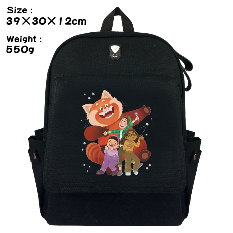 Turning Red Outdoor Anime Canvas Headphone Hole Flip Backpack School Bag 39X30X12CM