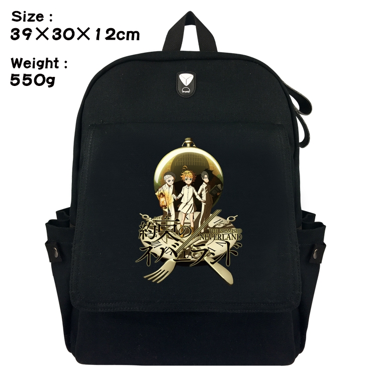 The Promised Neverla Anime Canvas Headphone Hole Flip Backpack School Bag 39X30X12CM