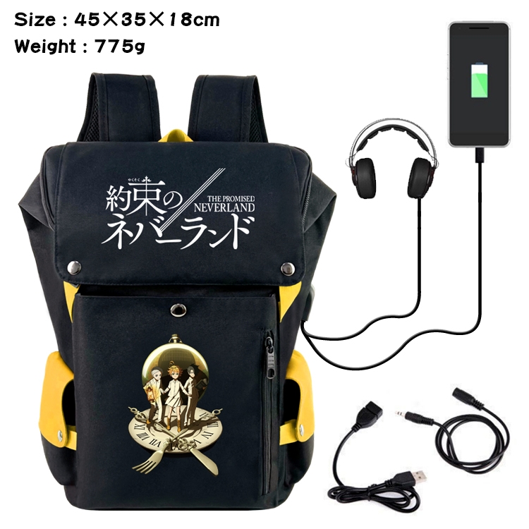 The Promised Neverla Anime anti-theft color matching data cable backpack school bag 45X35X18CM