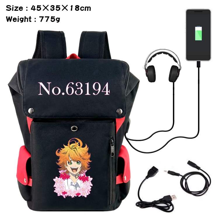 The Promised Neverla Anime anti-theft color matching data cable backpack school bag 45X35X18CM