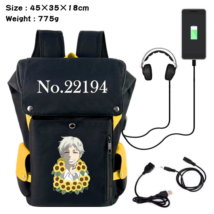 The Promised Neverla Anime anti-theft color matching data cable backpack school bag 45X35X18CM