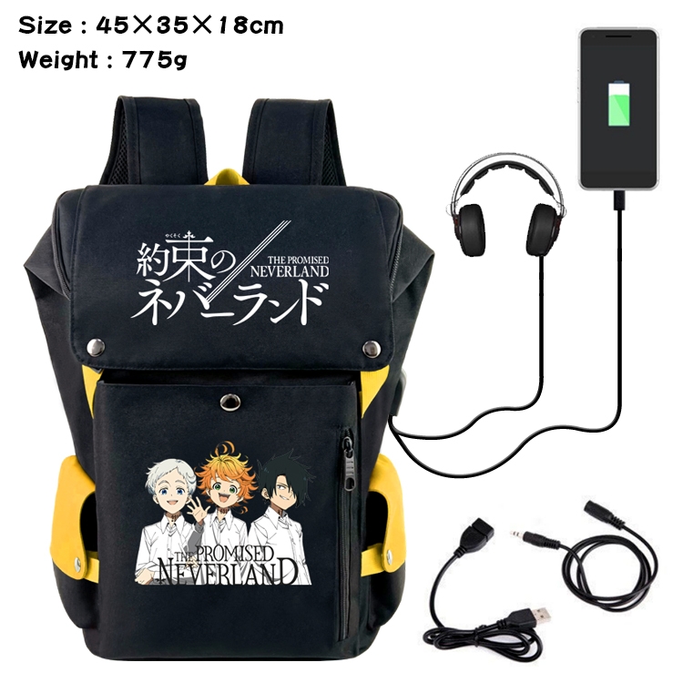 The Promised Neverla Anime anti-theft color matching data cable backpack school bag 45X35X18CM