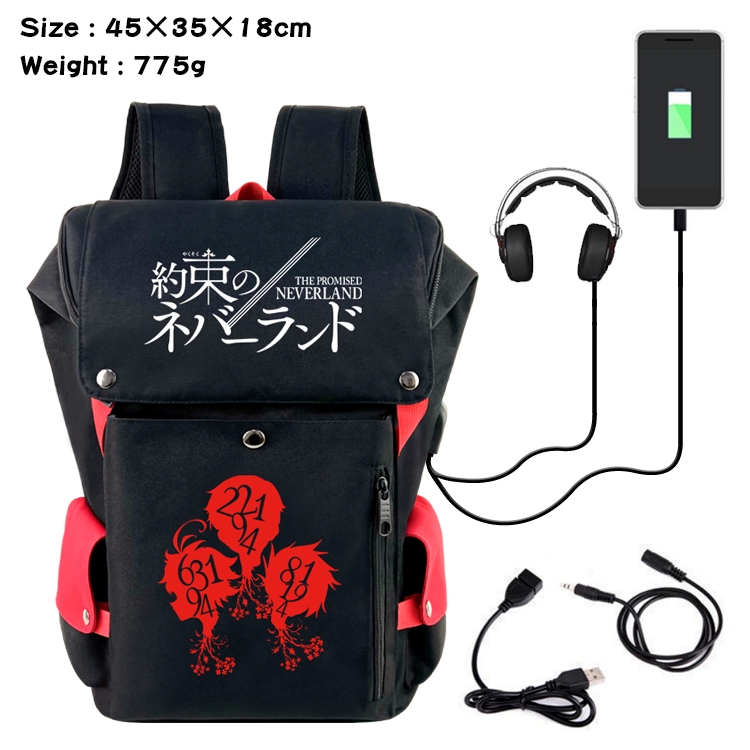 The Promised Neverla Anime anti-theft color matching data cable backpack school bag 45X35X18CM