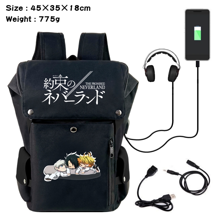 The Promised Neverla Anime anti-theft color matching data cable backpack school bag 45X35X18CM