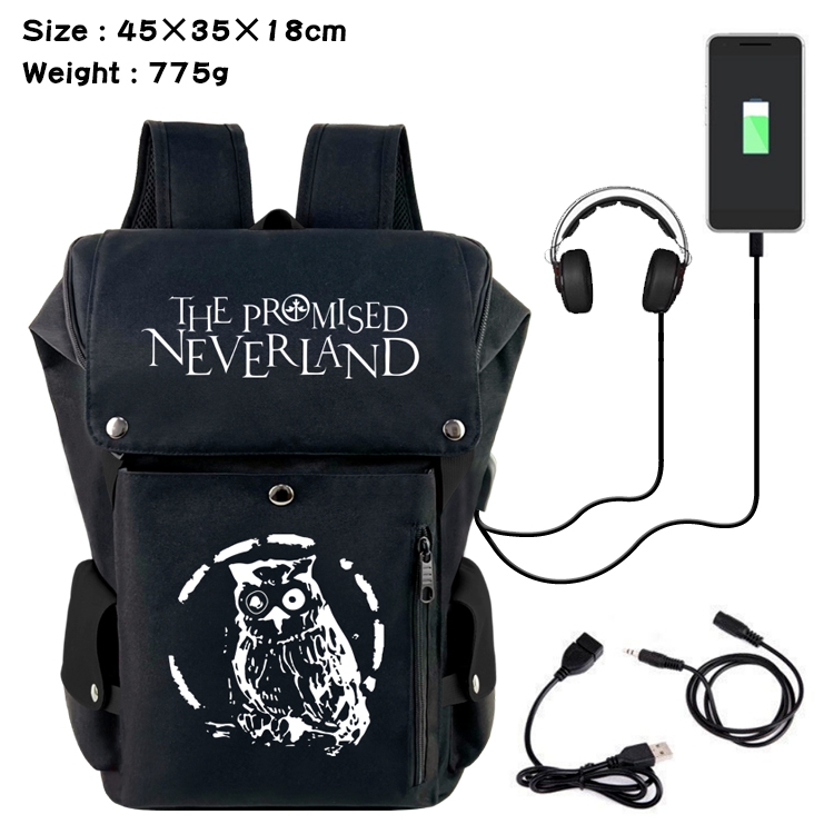 The Promised Neverla Anime anti-theft color matching data cable backpack school bag 45X35X18CM