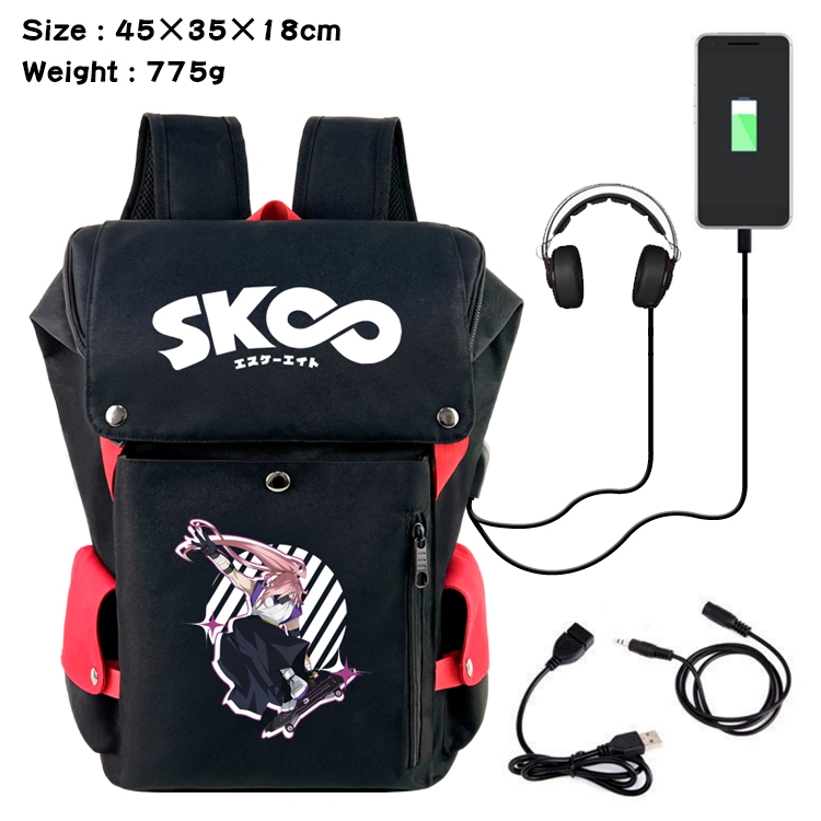 SK∞ Anime anti-theft color matching data cable backpack school bag 45X35X18CM