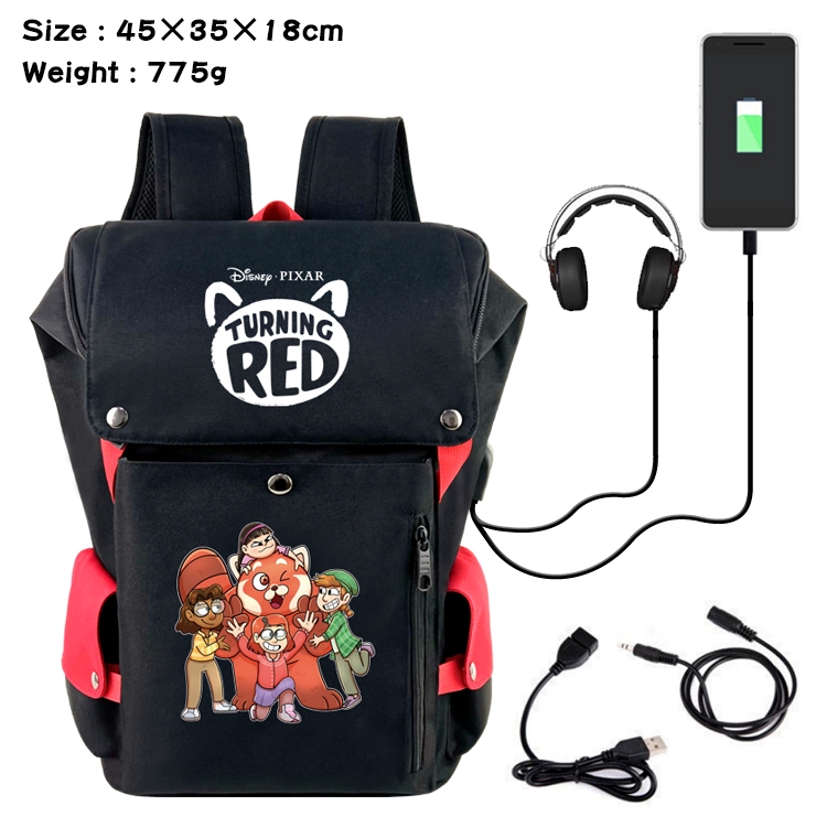 Turning Red Outdoor Anime anti-theft color matching data cable backpack school bag 45X35X18CM
