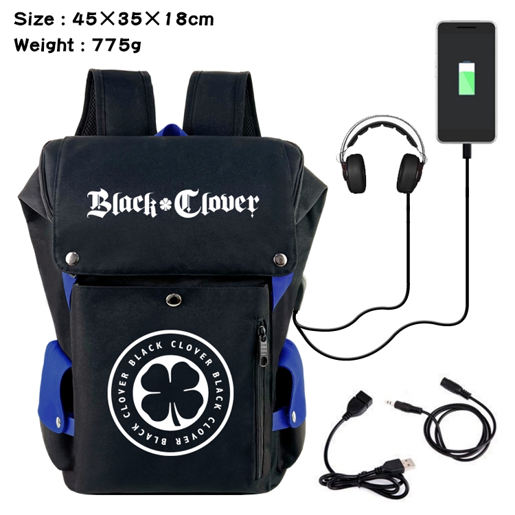 Black Clover Anime anti-theft color matching data cable backpack school bag 45X35X18CM