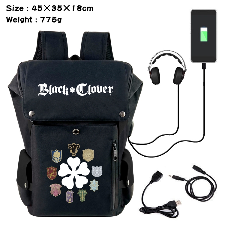 Black Clover Anime anti-theft color matching data cable backpack school bag 45X35X18CM