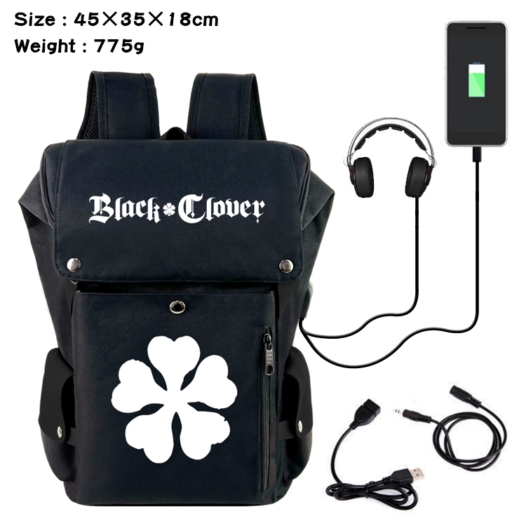 Black Clover Anime anti-theft color matching data cable backpack school bag 45X35X18CM