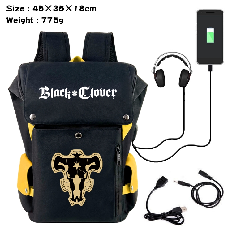 Black Clover Anime anti-theft color matching data cable backpack school bag 45X35X18CM