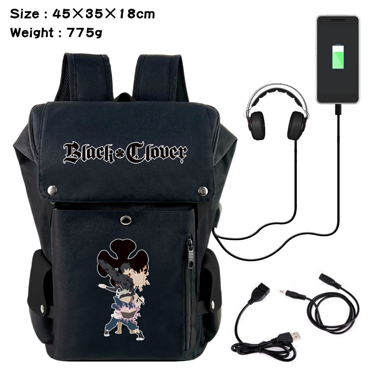 Black Clover Anime anti-theft color matching data cable backpack school bag 45X35X18CM