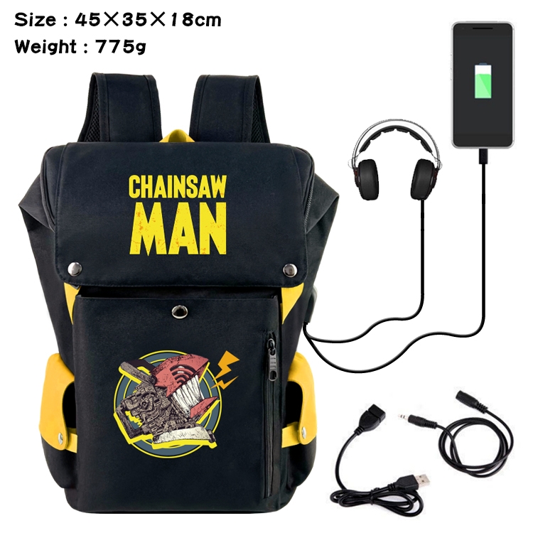 chainsaw man Anime anti-theft color matching data cable backpack school bag 45X35X18CM