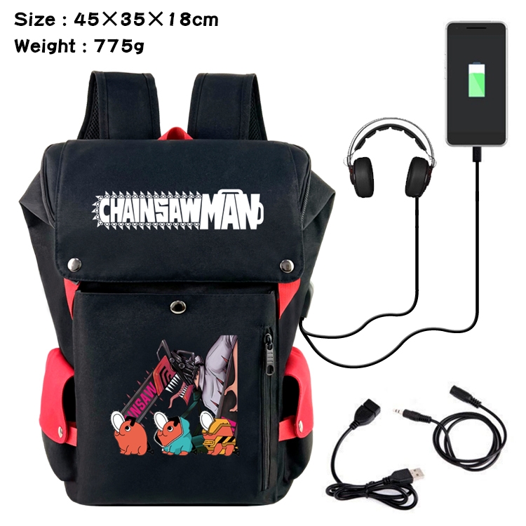 chainsaw man Anime anti-theft color matching data cable backpack school bag 45X35X18CM