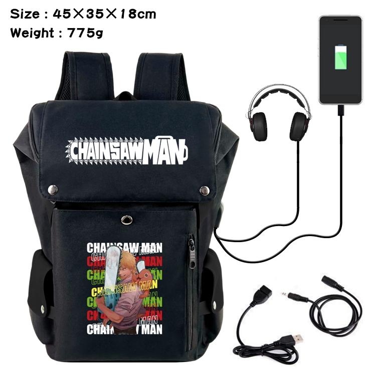 chainsaw man Anime anti-theft color matching data cable backpack school bag 45X35X18CM