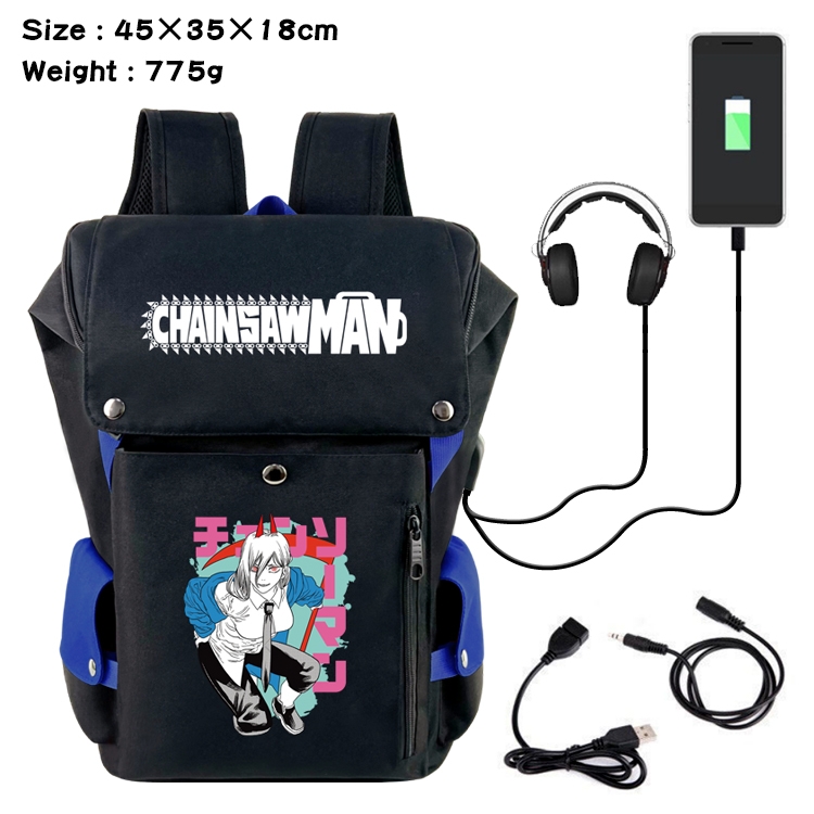 chainsaw man Anime anti-theft color matching data cable backpack school bag 45X35X18CM