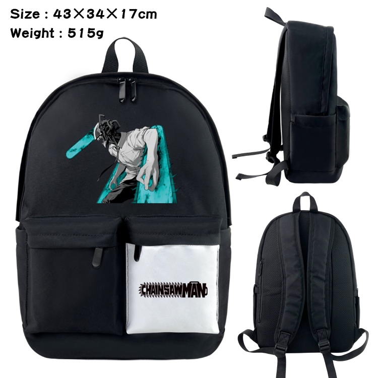 chainsaw man  Anime Black and White Double Spell Waterproof Nylon Backpack 43X34X17CM