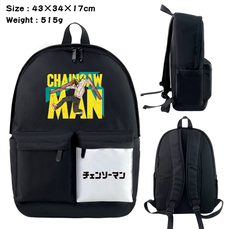 chainsaw man  Anime Black and White Double Spell Waterproof Nylon Backpack 43X34X17CM