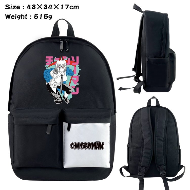 chainsaw man  Anime Black and White Double Spell Waterproof Nylon Backpack 43X34X17CM